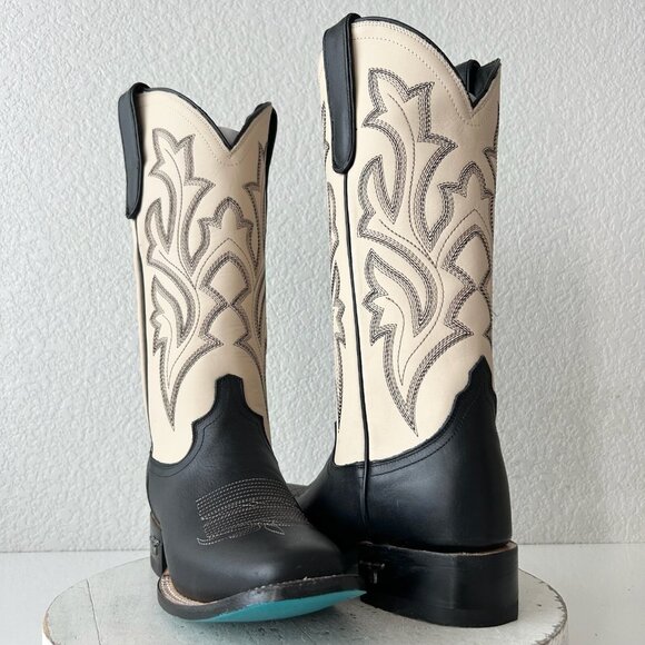 Lane Saratoga Womens Square Toe Cowboy Boots 8 Black Western Cowgirl Mid Calf - Picture 1 of 11